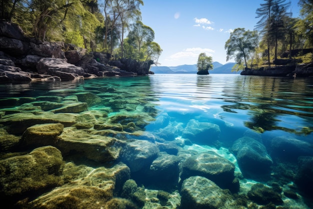 Lagoa Tranquila com Água Azul Cristal Criadora de IA