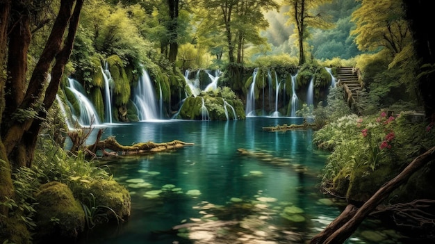 Lagos Plitvice Croácia cascatas lagos turquesa Criado com tecnologia Generative AI