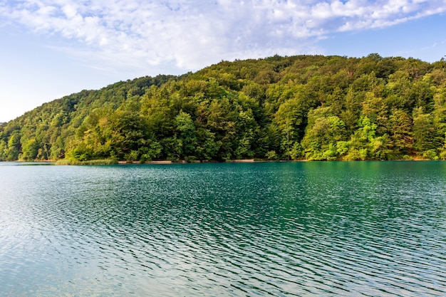 Lagos Plitvice na Croácia bela paisagem de verão com água turquesa