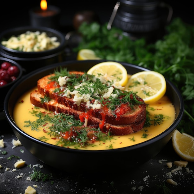 Foto lagosta bisque sopa cremosa feita com creme de lagosta e temperos saborosos sabrosa