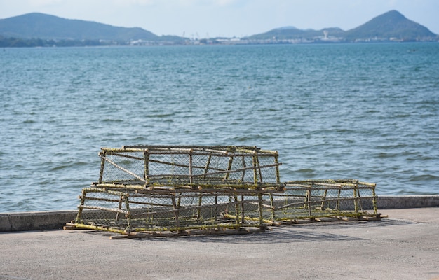 Lagosta, e, potenciômetros carangueijo, empilhado, rede de pesca, pegando