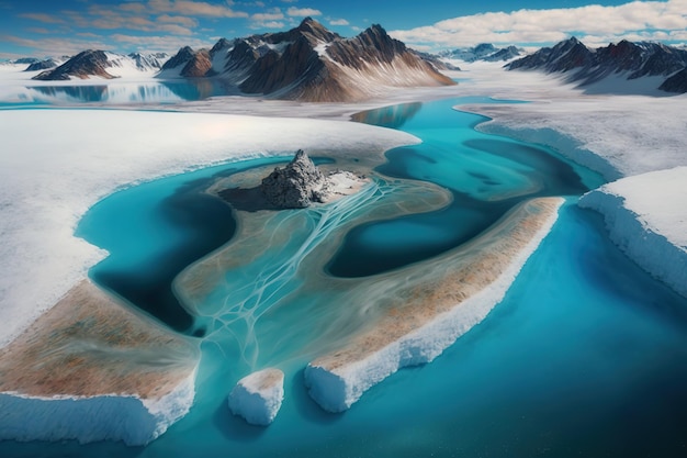 Una laguna azul con montañas al fondo.