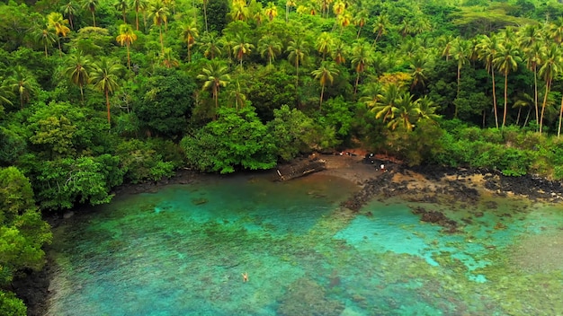 Lagune auf einer Ferieninsel Malediven Palmen dichte Vegetation Rest