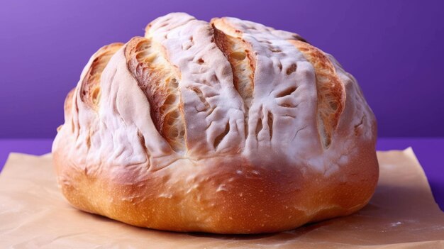 Laib Brot Geröstetes, schönes, appetitliches Brot isoliert auf violettem Hintergrund