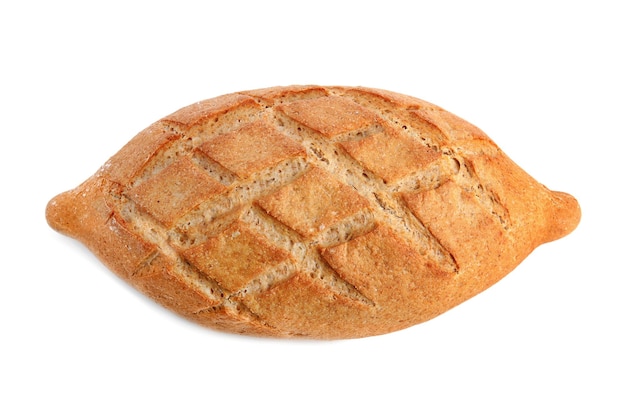 Laib frisches Brot auf Draufsicht des weißen Hintergrundes