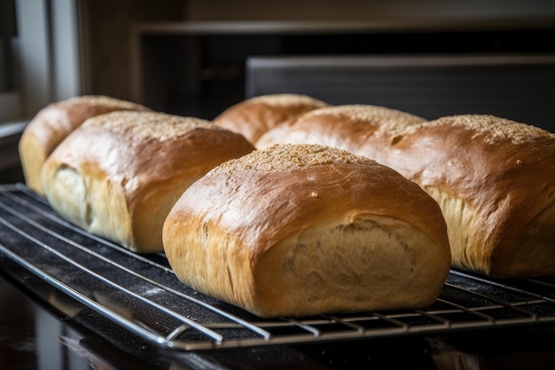 Laibe frisch gebackenes Brot, bereit zum Genießen mit Butter und Marmelade, hergestellt mit generativer KI
