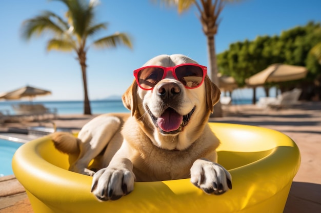 Foto laidback labrador relajarse durante las vacaciones en la playa ia generativa