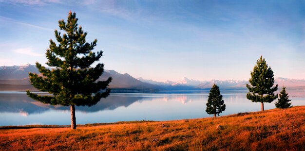 Lake Matheson mit Mt Cook, Neuseeland.