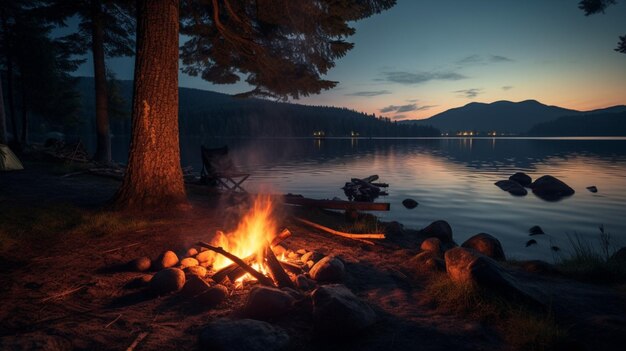 Lakeside Camping e Campfires fundo