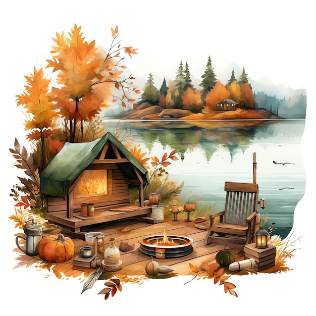 Lakeside Discovery Herbst Herbst Aquarell Illustration