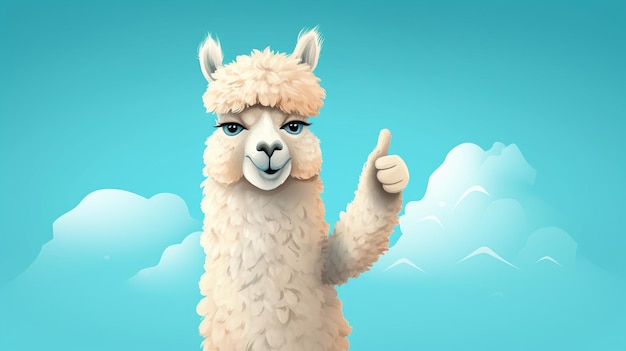 "Lama Alpaca Engraçado Sorrindo e Mostrando os Polegares de Aprovação"