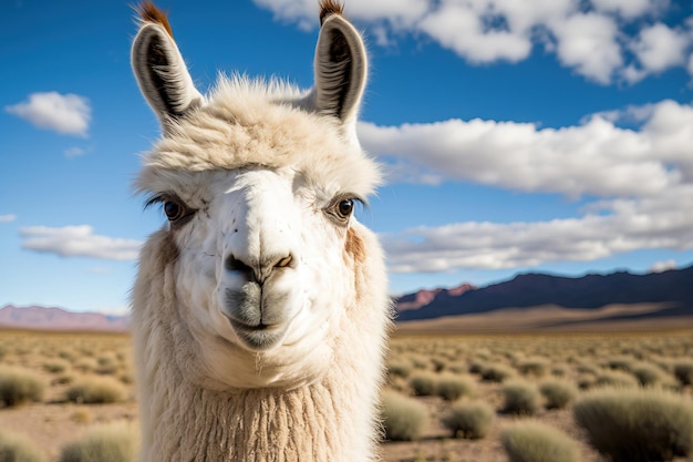 Lama, das seinen Kopf in Richtung zur Kamera neigt