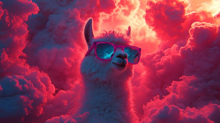 Foto lama con gafas de sol en las nubes rosadas de ensueño
