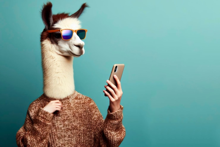 Foto lama hipster de moda con gafas de moda sosteniendo un teléfono generativo