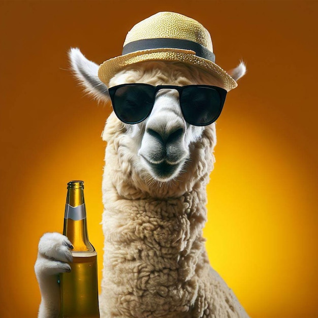 Lama mit einer Flasche