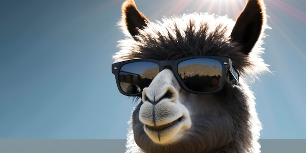 Foto lama mit sommersonnenbrille, sommerhintergrund
