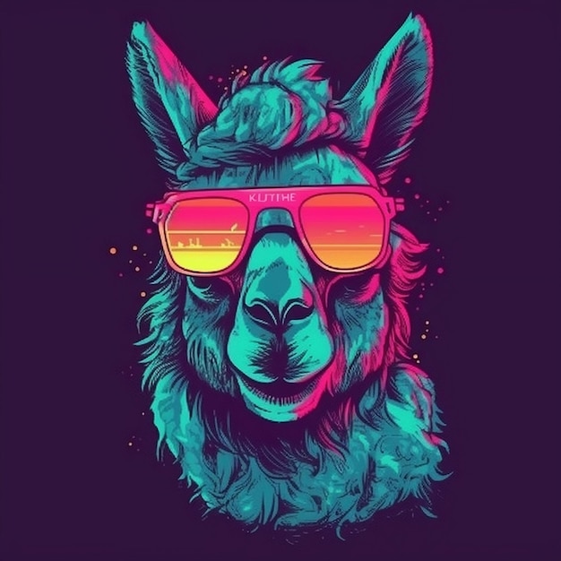 Lama mit Sonnenbrille und rosa Hut