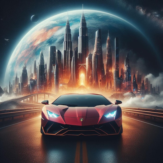 Lamborghini ou Ferrari em um cenário surreal e onírico que amplifica seu fascínio e mística