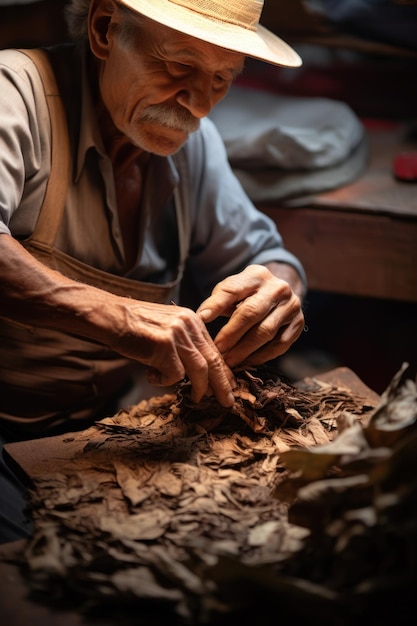 Laminado o fabricación de cigarros por torcedor en