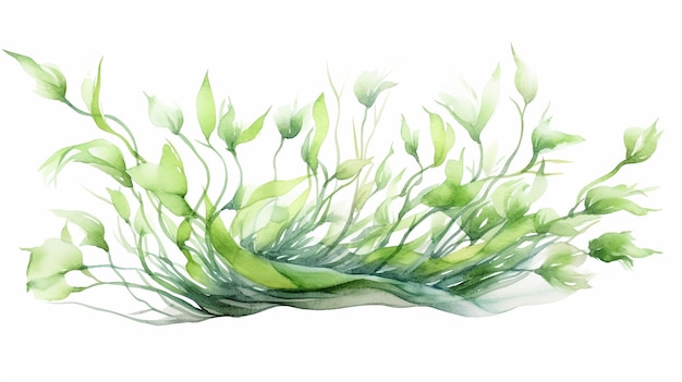 laminaria aquarela pintada à mão com galho de folhas de algas isolado no fundo branco