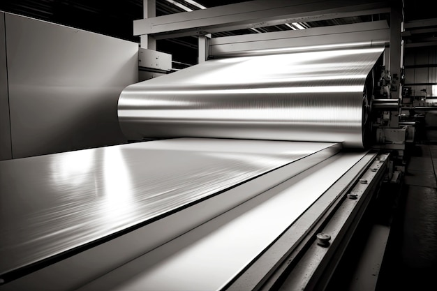 Láminas planas sobre transportador para rodar en la industria del aluminio ai generativo