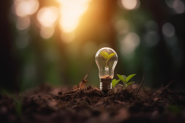 lâmpada com broto dentro de energia renovável conservação ambiental aquecimento global IA