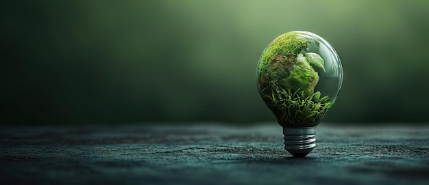 lâmpada com mapa do mundo verde em fundo natural representa energia renovável energia verde conceito de economia de energia ilustração gerada por IA