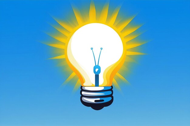 Foto lâmpada com raios brilhando energia e símbolo de ideia