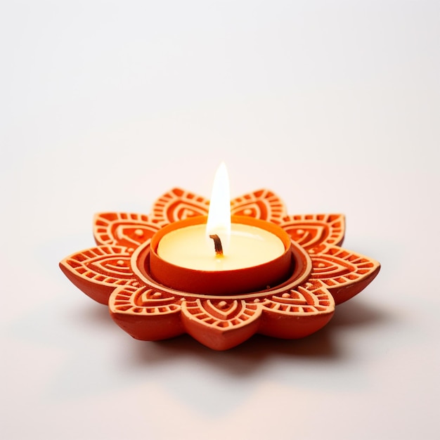 lâmpada de argila Diya acesa durante o festival de Diwali argila Diya