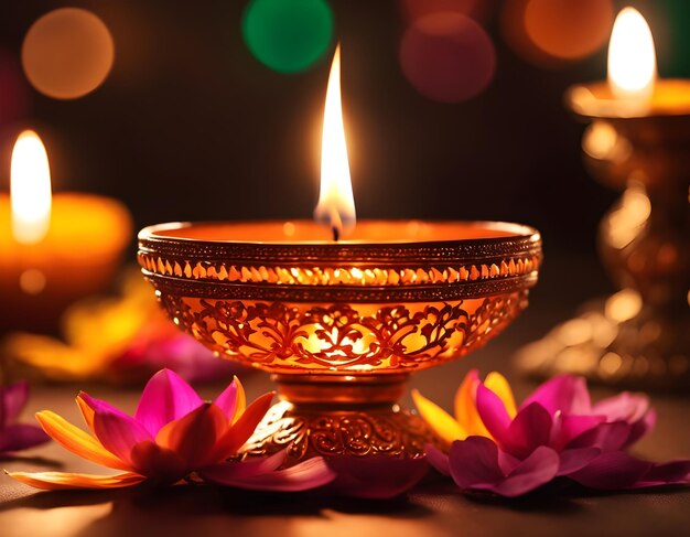 Lâmpada de diwali indiana generativa Ai