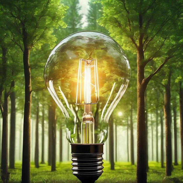 lâmpada de fundo de economia de energia verde com árvores mídia remixada