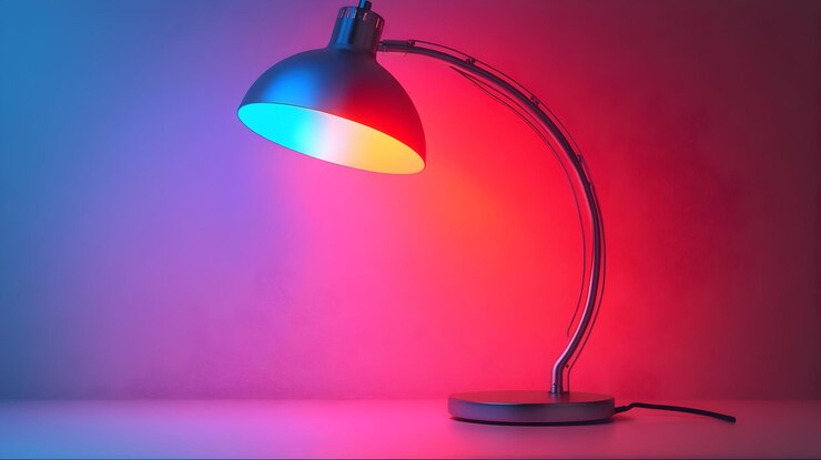 Foto lâmpada de mesa de ícone 3d com controles de luz holográficos conceito como uma foto com uma lâmpada de mesa com brilho