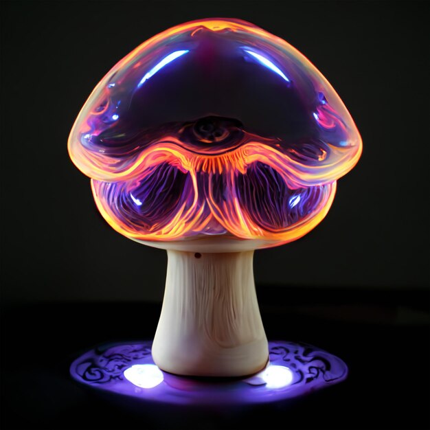 Foto lâmpada de néon em forma de cogumelo em fundo preto
