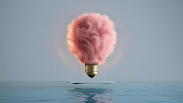 lâmpada de pele rosa em azul flutuante ideia minimal conceito criativo renderização 3D