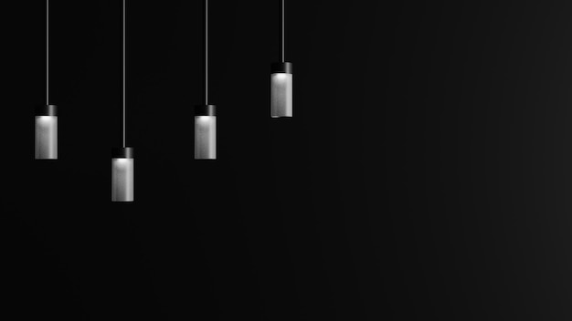 lâmpada de pingente de led brilhante minimalista, luz de LED de cilindro isolada em fundo preto, renderização em 3D