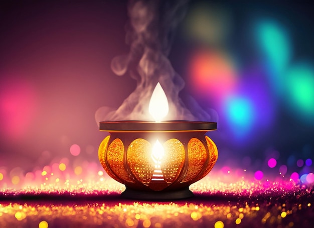 Lâmpada Diwali com luzes internas e efeito Booker com fumaça colorida