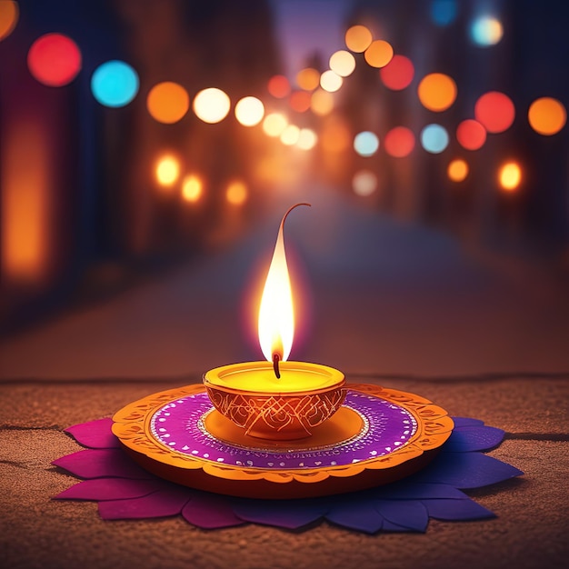 lâmpada diya e luzes coloridas para a celebração do diwali lâmpada diya e luzes coloridas para a celebração do diwali