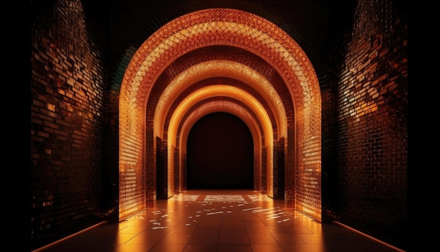 Lâmpada elegante real com portão sagrado de entrada da mesquita Ramadan Kareem Eid Mubarak Generative Ai