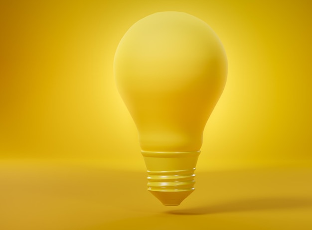 Lâmpada incandescente amarela sobre fundo amarelo do estúdio Conceito de economia de energia ecologia inovaçãocuidados ambientais e proteção renderização em 3D