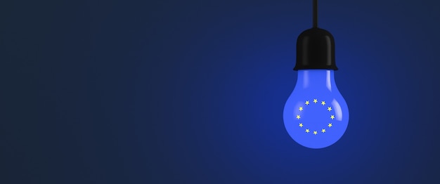 Foto lâmpada incandescente com os símbolos da união europeia. copie o espaço.