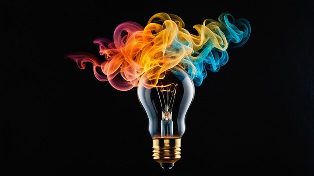 lâmpada incandescente que emite fumaça multicolor vibrante