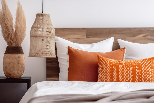 Lâmpada moderna design de interiores laranja decoração para casa travesseiro quarto queda cama Generative AI
