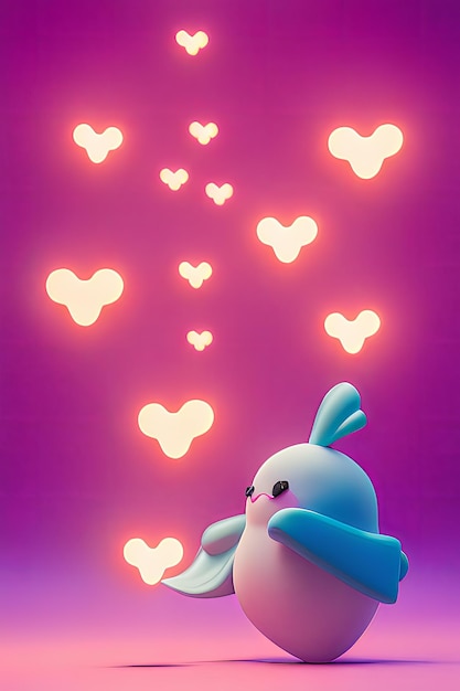 Lâmpadas com fundo de corações brilhantes para o amor dos namorados com personagem de desenho animado