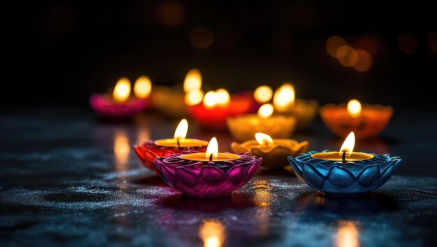 Lâmpadas de óleo tradicionais indianas para o festival de Diwali Lâmpidas de óleo para o festival Dewali à noite