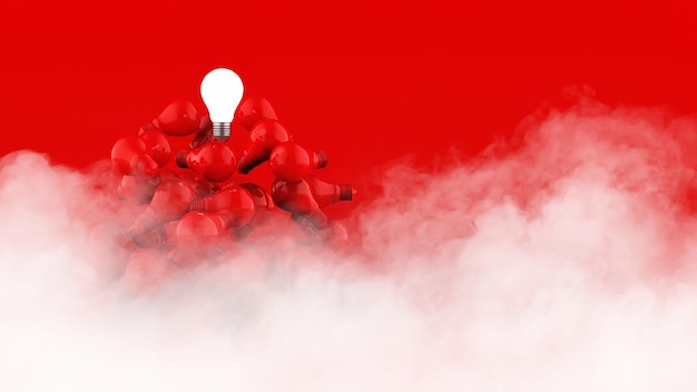 Lâmpadas em fundo vermelho e nuvem Conceito de ideia Ilustração 3D