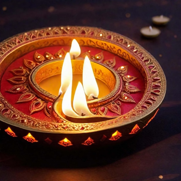 Lâmpadas felizes de Diwali Clay Diya acesas durante o festival hindu de Diwali de celebração de luzes Tra colorido