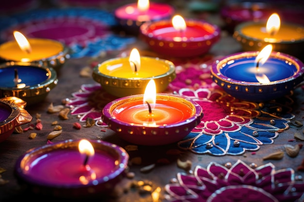 Lâmpadas Happy Diwali Clay Diya durante a celebração de Diwali