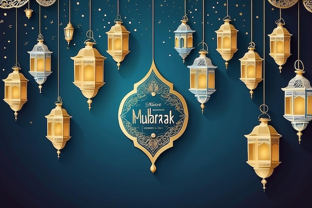 Lâmpadas suspensas de Eid Mubarak decoração desenho de fundo