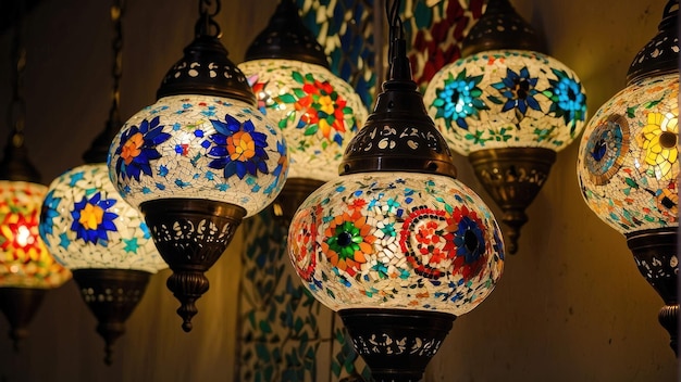 Lâmpadas turcas penduradas em exibição vibrante