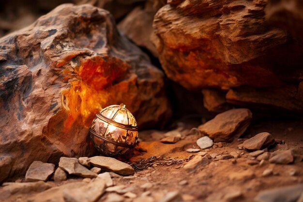 Lámpara de aceite en una cueva oculta